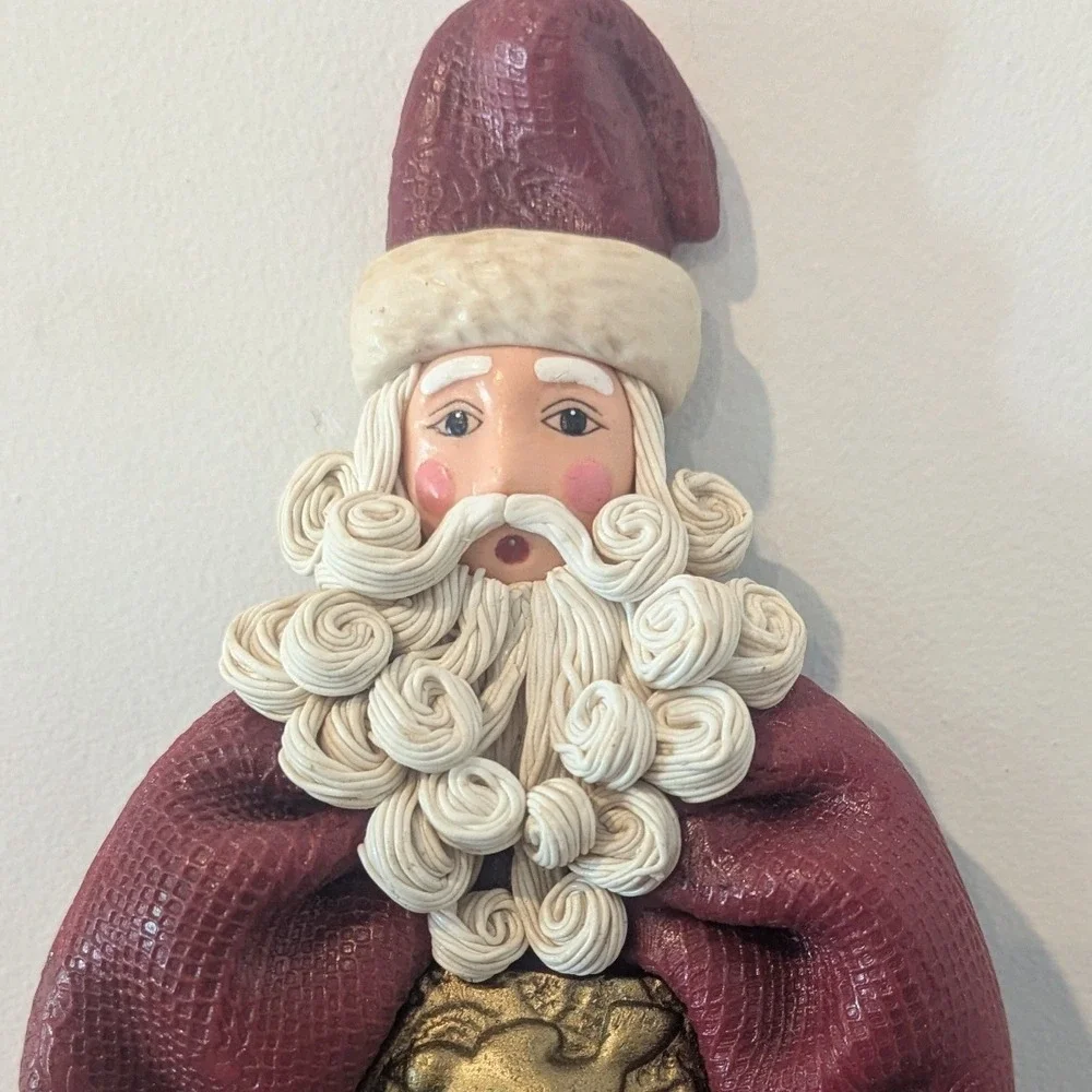 VTG Santa Polymer Clay Sculpted Father Christmas Wall Decor Cynthia Madrid 24